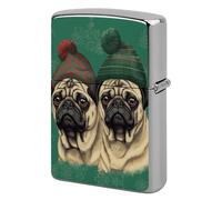 Two Pugs Wearing Hats Lighter Case Pouch Double-Sided Metal Lighter Sleeve Scratch & Drop Resistant Lighters Protector Fits Standard Kerosene Lighters Pocket Protective Cover for Camping Party