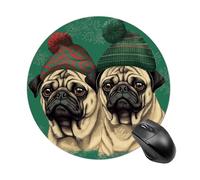 Two Pugs Wearing Hats Mouse Pad Round Laptop Mouse Mat Cute Computer Mousepad Keyboard Pad Non-Slip Desk Pads for Gaming Office Work Home