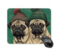 Two Pugs Wearing Hats Mouse Pad Square Laptop Mouse Mat Cute Computer Mousepad Keyboard Pad Non-Slip Desk Pads for Gaming Office Work Home 20 * 25cm