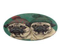 Two Pugs Wearing Hats Round Area Rug Non Slip Backing Doormat Water Absorbent Plush Throw Low-Pile Non-Slip Floor Mat Carpet for Living Room Bedroom Entryway Nursery Room 80 * 80cm