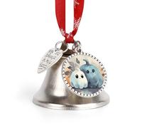 Two Pumpkin Ghosts Christmas Bell Ornament Shiny Silver Christmas Tree Ornament with Angel Wing and Heart Charms Christmas Tree Bell Pendant with Ribbon for Indoor Outdoor Home Decoration