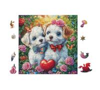 Two Puppies with Heart 100 Piece Pack DIY Jigsaw Puzzle Collectors Cognitive Development Educational Decorative Puzzle Gifts for Adults Premium Cardboard 28x28cm