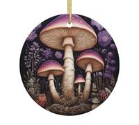 Two purple mushrooms in the woods Printed Double-Sided Christmas Ceramic Ornaments-Home, Unique Souvenir and Tree Pendants