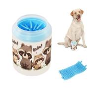 Two Raccoons with "rado!" Art Portable Dog Paw Washer Soft Silicone Bristles Pets Bathing Brush for Small & Medium Dogs