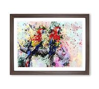 Two Rainbow Macaw Parrots In Abstract Modern Art Framed Print | A4 Walnut Framed Wall Art | Ready to Hang | Abstract Animal Picture | Living Room Bedroom Lounge Office