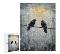Two Ravens on A Wire Painting Adult Tabletop Puzzle, 500 PCS - Winter Activity Gift; for Couples, Friends And Family