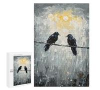 Two Ravens on A Wire Painting: Winter Activity Gift, 1000 PCS Wooden Picture Puzzle for Grown-Ups; for Couples, Friends And Family