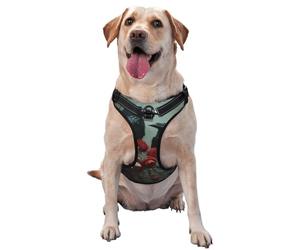 Two Ravens Red Flowers Dark Fantasy Gothic No Pull Dog Harness Adjustable Reflective Oxford Easy Control Medium Large Dog Harness