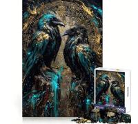Two Ravens with Golden Astrological Circle Teenagers Puzzles 1000 Piece Jigsaws Intellect Fun Time Well Spent Exact Edges Holiday Treat (50x75cm)