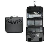 Two Realistic Game Joystick White and Black with a Text Gamer Travel Cosmetic Bag, Hanging Toiletry Wash bag, Portable Makeup Organizer Brush Case, Storage Bag with Hook for Bathroom Toilet