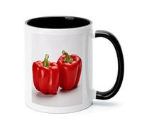Two Red Bell Peppers Ceramic Coffee Mug with Handle 11 Ounces, Porcelain Mug Coffee Cup Tea Mug Water Cup Ideal for Coffee,Tea,Latte,Cappuccino,Microwave & Dishwasher Safe Unique Gift Cup