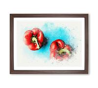 Two Red Bell Peppers In Abstract Modern Art Framed Print | A2 Walnut Framed Wall Art | Ready to Hang | Abstract Fantasy Picture | Living Room Bedroom Lounge Office