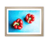 Two Red Bell Peppers Painting Modern Art Framed Print | A4 Oak Framed Wall Art | Ready to Hang | Modern Historical Picture | Living Room Bedroom Lounge Office
