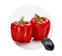 Two Red Bell Peppers Round Mouse Pad, Non-Slip Rubber Base Waterproof Washable, Computer Mouse Mat for Office Gaming Studying, Premium-Textured Durable Portable Circle Mousepad for Desktop PC Notebook