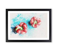 Two Red Bell Peppers Watercolour Framed Print | A2 Black Framed Wall Art | Ready to Hang | Modern Historical Picture | Living Room Bedroom Lounge Office