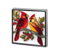 Two Red Birds on Branch with Red Berries Unisex Brooches & Pins Square Lightweight Lapel Badge Jewelry for Clothing Shawl Hat