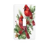Two Red Birds On The Holly Branches Light Switch Cover Decorative Single Toggle 1 Gang Wall Plate for Kitchen Farmhouse Bedroom Bathroom Art Decor