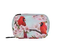Two Red Cardinal Bird on Branch Almonds Blossom Flowers Pill Case with Removable Internal Plastic Boxes Organizer, Small Medicine Bag Holder Zippered Carrier for Travel Storage Container
