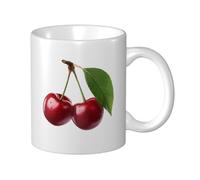 Two Red Cherries with Leaves Ceramic Cup, Elegant Coffee Mug Tee Drinkware Water Cup for Home Office 11oz