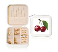 Two Red Cherries With Leaves Travel Jewelry Case Organizer, Pu Leather Jewelry Storage Holder For Rings Earrings Pendants Necklaces For Girls Women