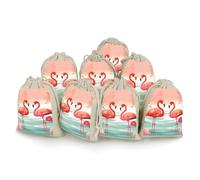 Two Red Flamingos Bunches Pocket Cotton And Hemp with Drawstring 8 Pieces Reusable Gift Bags Jewelry Pouch for Wedding DIY Craft Party (4.9 X 6.7 Inch)