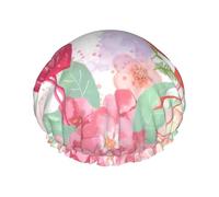 Two Red Flamingos Double Layer Waterproof Shower Cap, Extra Large Soft Elastic Band, Reusable Bath Cap For Women Men,Full Print Design