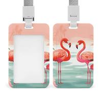 Two Red Flamingos ID Badge Holder Durable ABS Plastic Card Case Protector with Lanyard, Push-Pull Slot, Stylish Lanyard ID Card Holders for Office Corporate Use