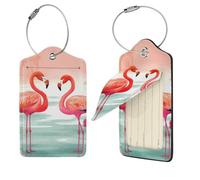 Two Red Flamingos Luggage Tags for Suitcases, 4 PCS PU Leather Travel Bag Label Suitcase Tag with Stainless Steel Loop Name ID Labels with Privacy Cover Baggage Tags for Women Men