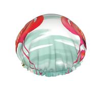 Two Red Flamingos Shower Cap Reusable Elastic Bath Caps Waterproof Bath Hair Hat for Women Men Spa Salon Large Shower Bonnet Double Layer Bathing Hair Cap for Long Hair, Braids