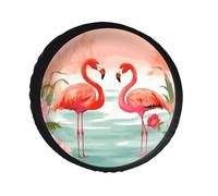 Two Red Flamingos Spare Tire Cover PVC Leather Spare Wheel Cover Dustproof Waterproof Jeep Tire Cover for 34inch Camper, RV Trailer, Truck, SUV Fit Diameter 28-34 Inch