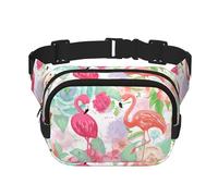 Two Red Flamingos Square Double-Layer Waist Bag with All-Over Print,Durable Twill Fabric, Multi-Pocket Fanny Pack for Outdoor Sports Travel
