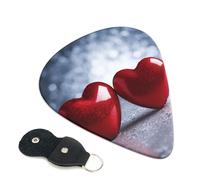 Two Red Hearts 6 Pack Guitar Picks With Holder, Personalized Guitar Plectrums Non-Slip Portable Ukulele Bass Picks 0.96mm For Acoustic Guitar Lovers Gifts