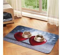 Two Red Hearts Dog Food Mat, Absorbent Pet Feeding Mat for Food and Water Bowls Non-Slip Placement Pad for Floors Waterproof Quick Dry Water Dispenser Mat for Dogs Puppy Cats 12x18 Inch