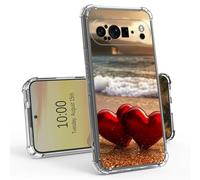 Two Red Hearts On The Beach Clear Case for Google Pixel 9 Pro XL 6.73" Slim Transparent Anti-Yellow TPU Military Protective Tough Durable Bumper Protective Cover for Pixel 9 Pro XL