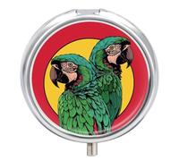 Two Red Parrots Pill Box Case 3 Compartment Travel Medicine Pill Organizer 3X A Day Portable Vitamin Organizer with Mirror Small Pillbox for Purse & Pocket Cute Daily Medicine Container Metal Vitamin