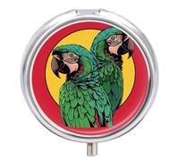 Two Red Parrots Pill Box Round Portable Small Pill Case Waterproof Travel Pill Box Organizer for Pocket Purse and Daily Convenience