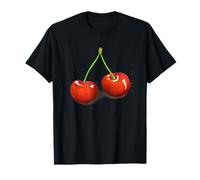 Two red sweet cherries with a leaf painted fruit cherries T-Shirt