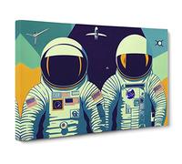 Two Retro Astronauts Vol.1 Canvas Print | Gallery Wrapped 30mm Frame Wall Art | 30x20 inches | Ready to Hang | Retro Picture | Living Room Bedroom Lounge Office