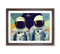 Two Retro Astronauts Vol.1 Framed Print | A2 Walnut Framed Wall Art | Ready to Hang | Retro Nature Picture | Living Room Bedroom Lounge Office
