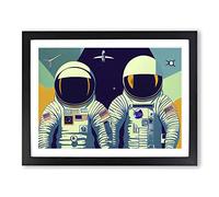 Two Retro Astronauts Vol.1 Framed Print | A3 Black Framed Wall Art | Ready to Hang | Retro Nature Picture | Living Room Bedroom Lounge Office