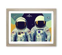 Two Retro Astronauts Vol.1 Framed Print | A4 Oak Framed Wall Art | Ready to Hang | Retro Nature Picture | Living Room Bedroom Lounge Office