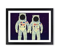 Two Retro Astronauts Vol.2 Framed Print | A2 Black Framed Wall Art | Ready to Hang | Retro Nature Picture | Living Room Bedroom Lounge Office
