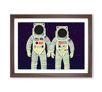 Two Retro Astronauts Vol.2 Framed Print | A3 Walnut Framed Wall Art | Ready to Hang | Retro Nature Picture | Living Room Bedroom Lounge Office