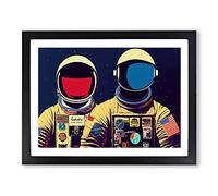 Two Retro Astronauts Vol.3 Framed Print | A2 Black Framed Wall Art | Ready to Hang | Retro Nature Picture | Living Room Bedroom Lounge Office