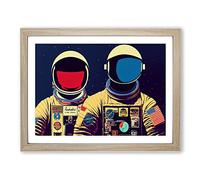 Two Retro Astronauts Vol.3 Framed Print | A2 Oak Framed Wall Art | Ready to Hang | Retro Nature Picture | Living Room Bedroom Lounge Office