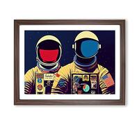 Two Retro Astronauts Vol.3 Framed Print | A2 Walnut Framed Wall Art | Ready to Hang | Retro Nature Picture | Living Room Bedroom Lounge Office