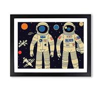 Two Retro Astronauts Vol.4 Framed Print | A2 Black Framed Wall Art | Ready to Hang | Retro Nature Picture | Living Room Bedroom Lounge Office