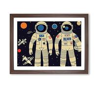 Two Retro Astronauts Vol.4 Framed Print | A2 Walnut Framed Wall Art | Ready to Hang | Retro Nature Picture | Living Room Bedroom Lounge Office