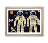 Two Retro Astronauts Vol.4 Framed Print | A4 Oak Framed Wall Art | Ready to Hang | Retro Nature Picture | Living Room Bedroom Lounge Office