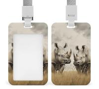 Two Rhinos Id Badge Holder with Lanyard, Clear Vertical Card Protector Waterproof, Breakaway Safety Neck Strap, Heavy Duty Name Tag Holder for Nurse Teacher Officer Staff Women Men